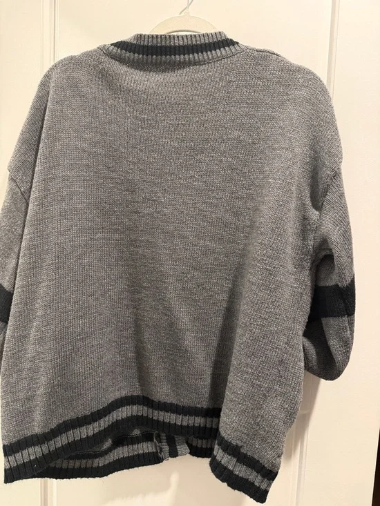 Gray Knit Button Cardigan with Black Trim - Picture 5 of 6